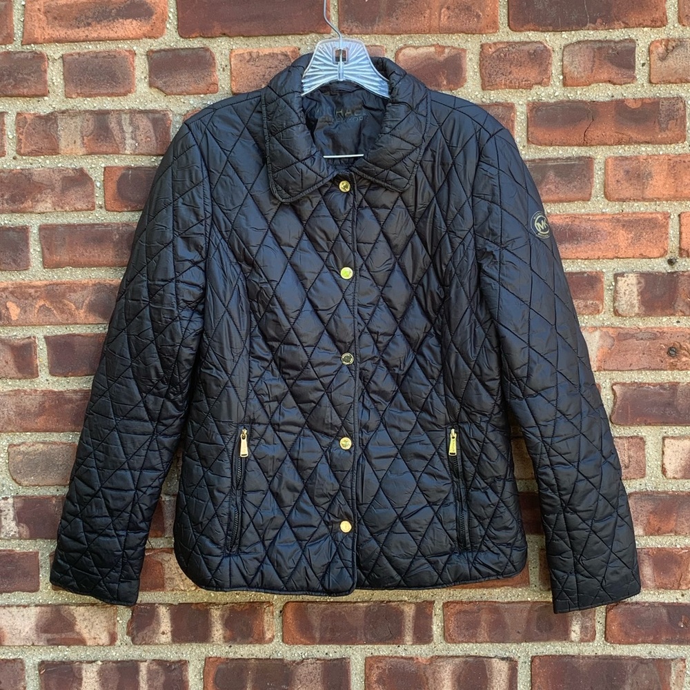HP✨ Michael Kors Black Quilted Button Up Jacket - Picture 2 of 5